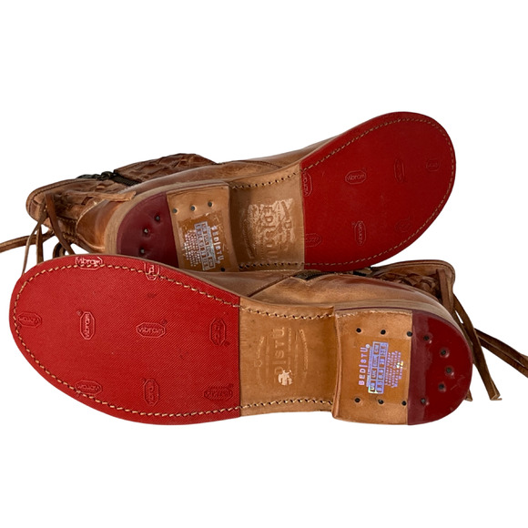 BED STU TAN CRAVEN LEATHER FRINGE WOVEN DETAILS ANKLE BOOTIES BOOTS SZ 8.5 - Picture 10 of 13